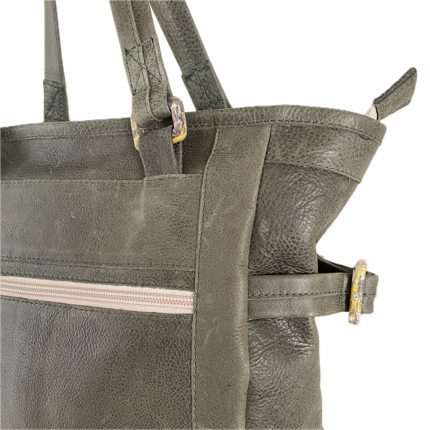 Ventura Olive Green Repurposed Leather Tote Backpack