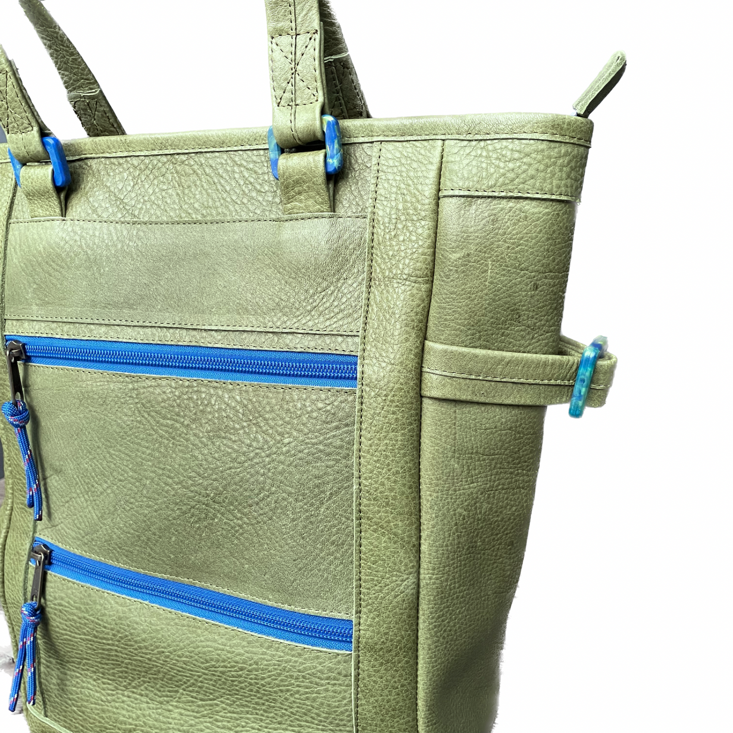 Pistachio Green Repurposed Leather Convertible Tote Backpack