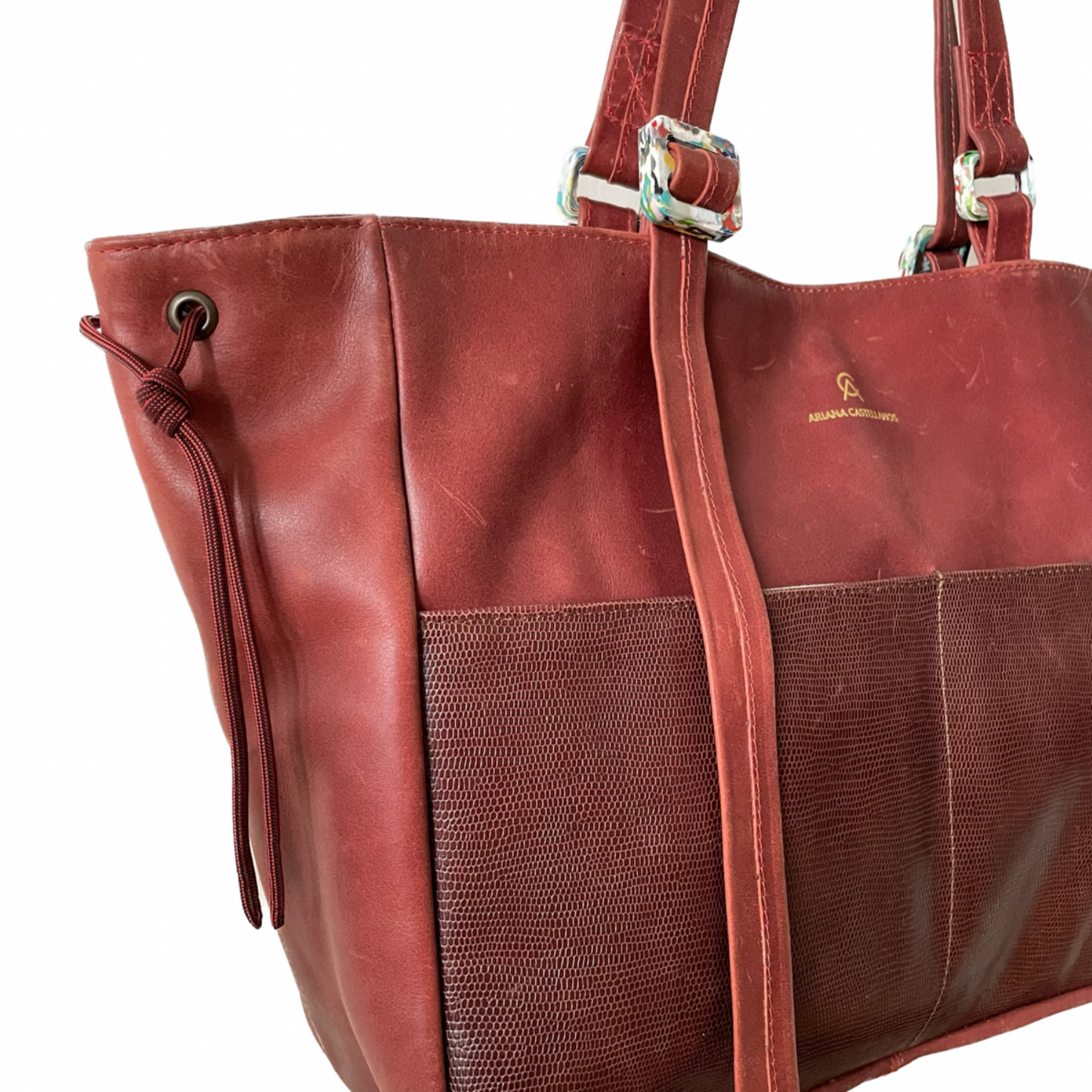 Scarlet Red Repurposed Leather Adjustable Tote Laptop Bag