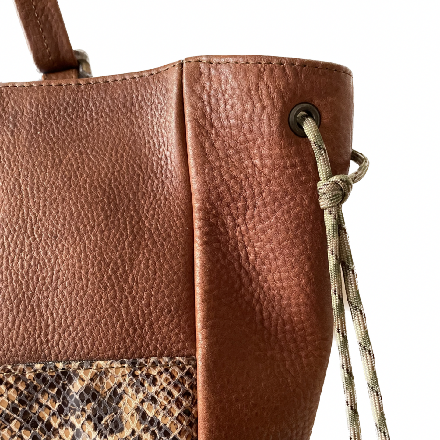 Mediterranean Date Brown Repurposed Leather Adjustable Tote Bag