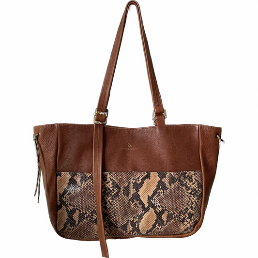 Mediterranean Date Brown Repurposed Leather Adjustable Tote Bag