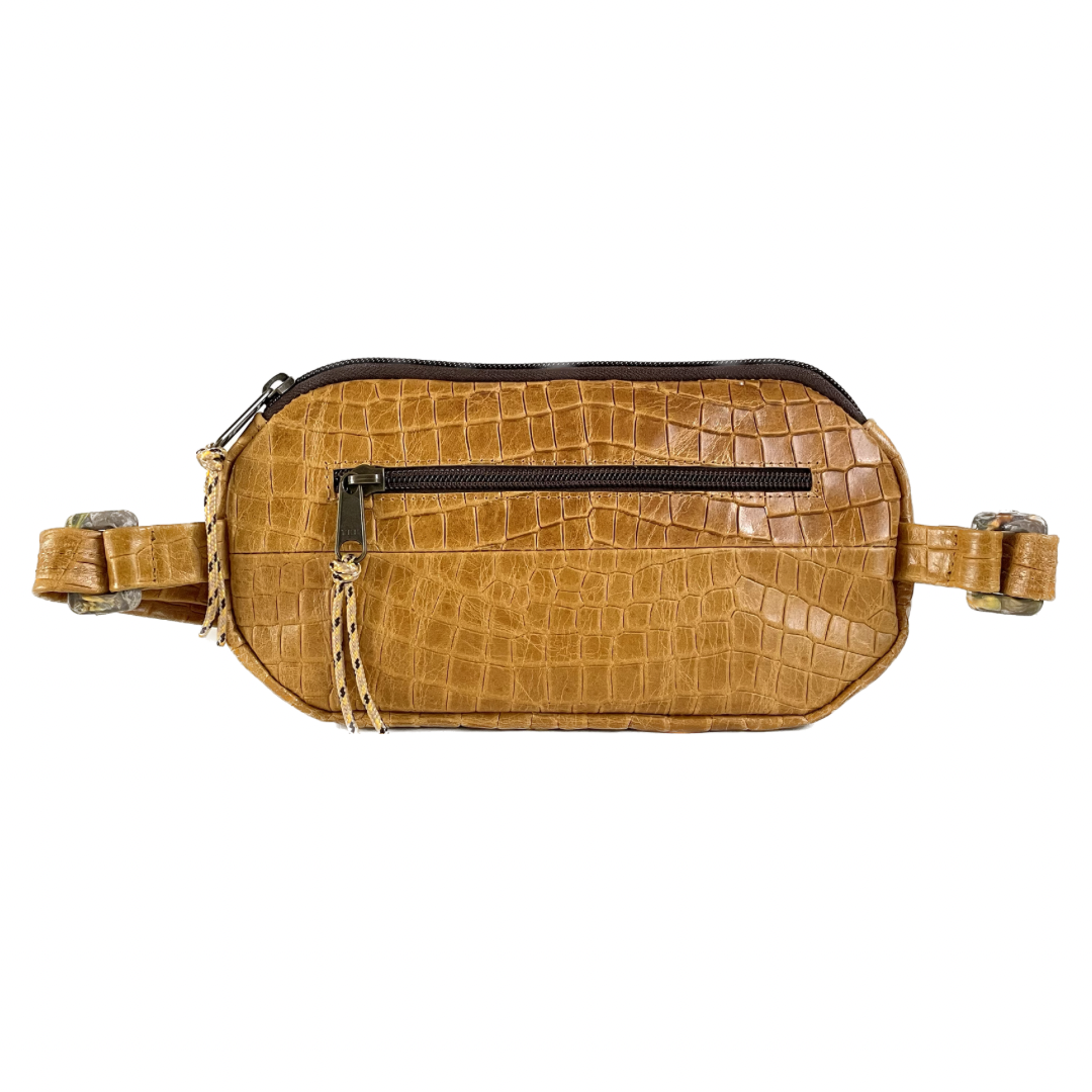 Armadilo Repurposed Leather Banana Crossbody Bag